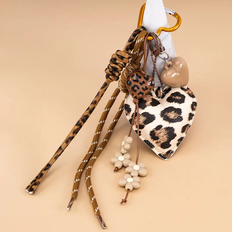 44 Punten.... Leren Luipaardprint Hart Tassen-Sleutelhanger