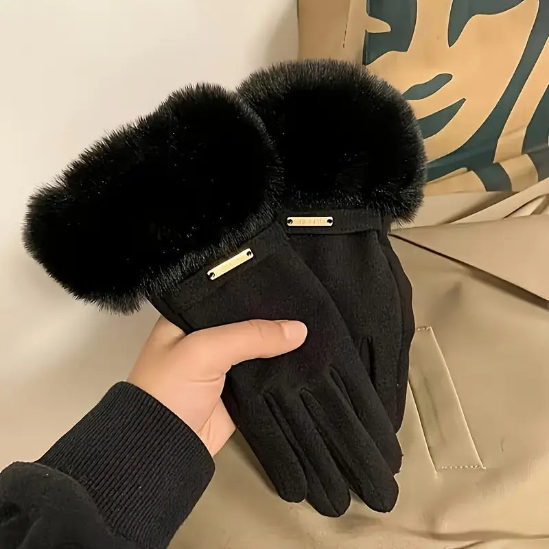 Lange fluffy sjaal + Touchscreen Winterhandschoenen
