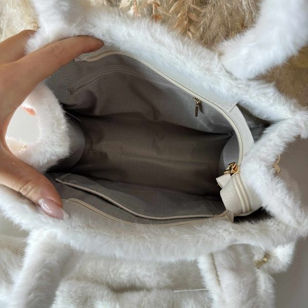 FAKE FUR TOTE BAG NATUUR WIT