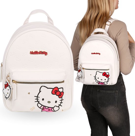 Hello Kitty Witte leren rugzak met sleutelhanger,