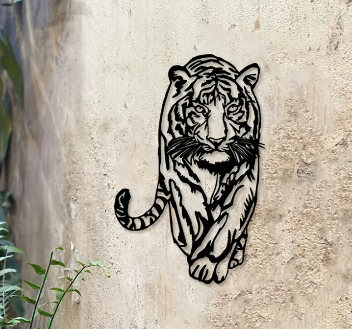 52 Punten....Art Deco Metalen Tijger Muursculptuur