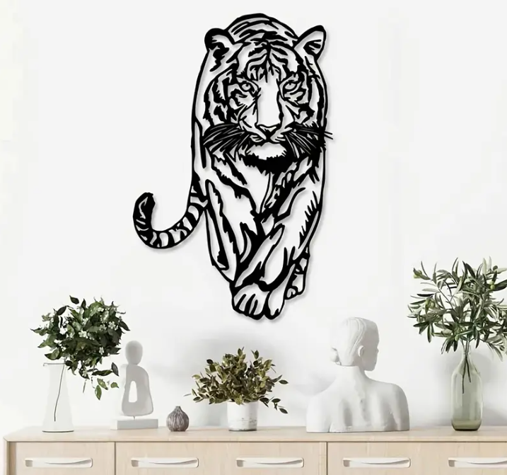 52 Punten....Art Deco Metalen Tijger Muursculptuur