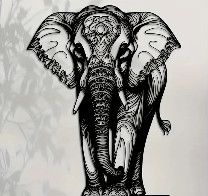 54 Punten....Handgemaakte IJzeren Olifant Wandkunst