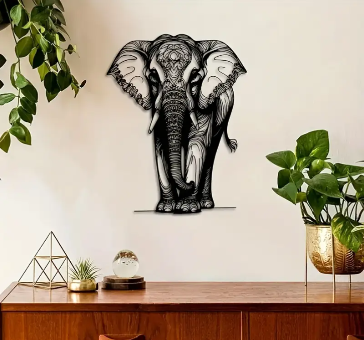 54 Punten....Handgemaakte IJzeren Olifant Wandkunst