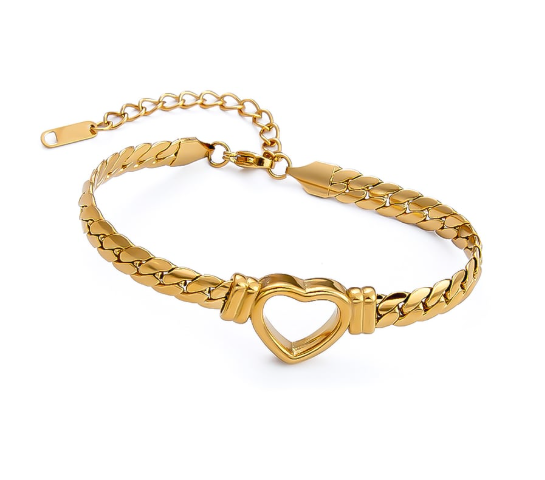 48 Punten....:  Hartvormige roestvrijstalen schelp dameskettingarmband