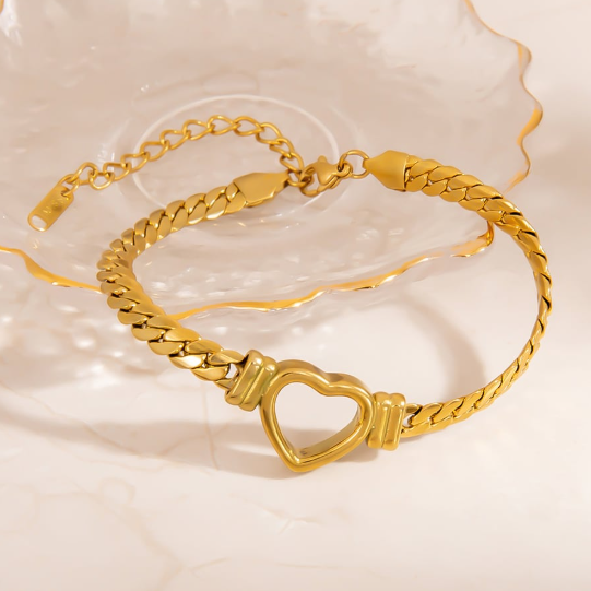 48 Punten....:  Hartvormige roestvrijstalen schelp dameskettingarmband