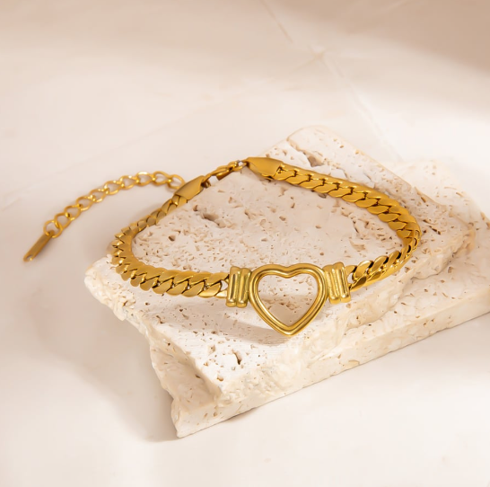 48 Punten....:  Hartvormige roestvrijstalen schelp dameskettingarmband