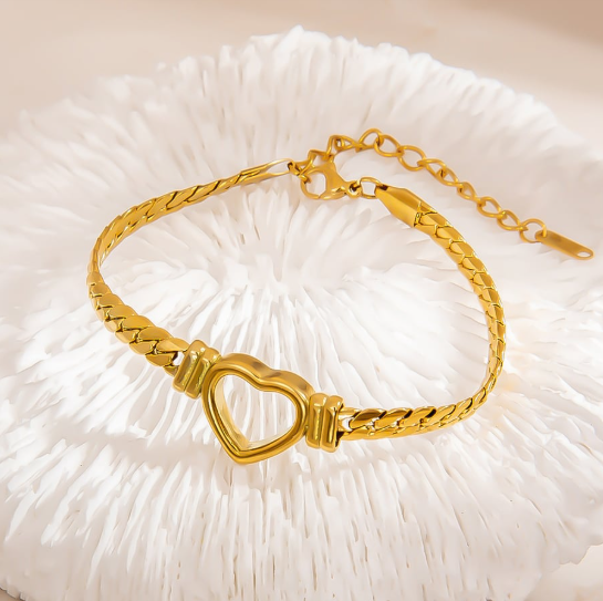 48 Punten....:  Hartvormige roestvrijstalen schelp dameskettingarmband