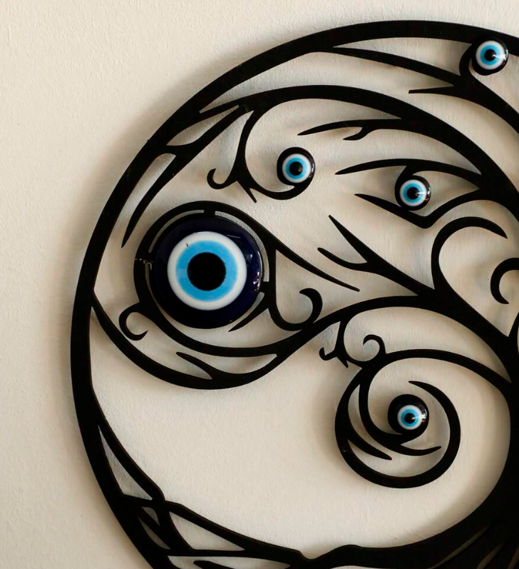 Wanddecoratie met kralen - Boze oog - Boomtak