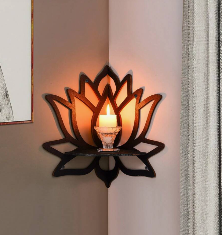 Decoratieve hoek-wandplank - Lotusbloem