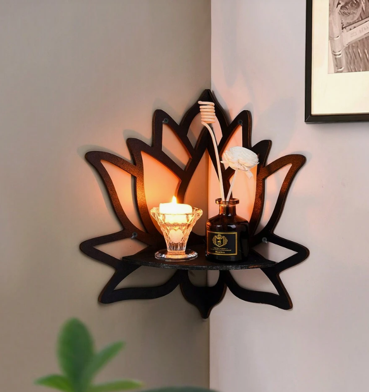 Decoratieve hoek-wandplank - Lotusbloem