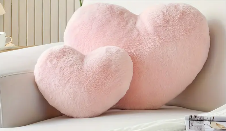 2 Stuks - Roze Hartvormig Nep Konijnenbont Kussen