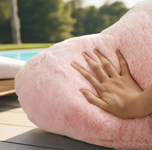 2 Stuks - Roze Hartvormig Nep Konijnenbont Kussen