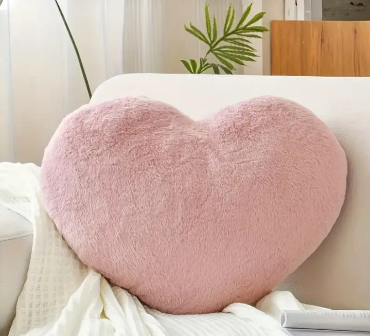 2 Stuks - Roze Hartvormig Nep Konijnenbont Kussen