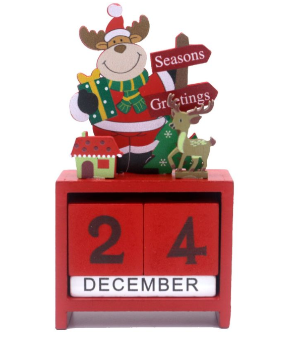 Houten Kerst Kalender Rood 14x7.5cm
