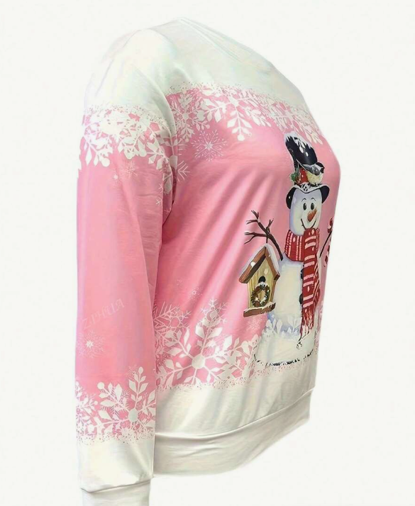 Dames kerstprint ronde hals lange mouw sweatshirt