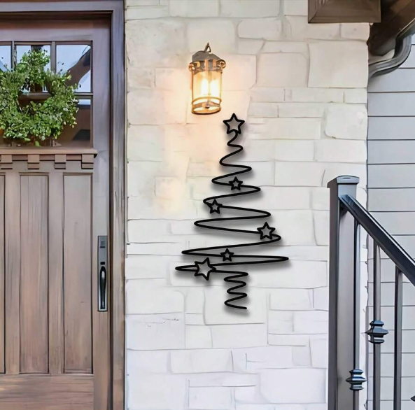 Leuke zwarte metalen kerstboom wanddecoratie