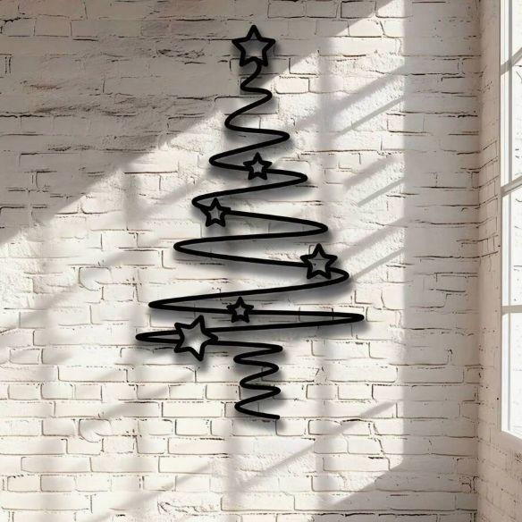 Leuke zwarte metalen kerstboom wanddecoratie