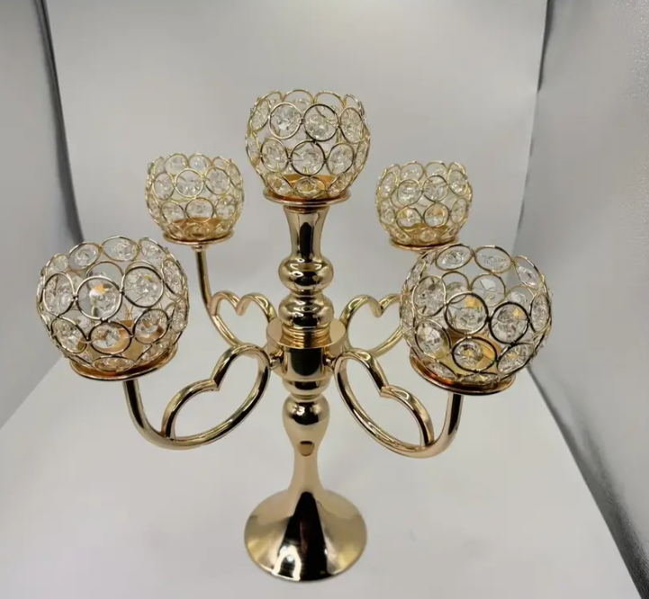 10 Punten.... 5-kopige gouden kristallen kaarzenstandaard