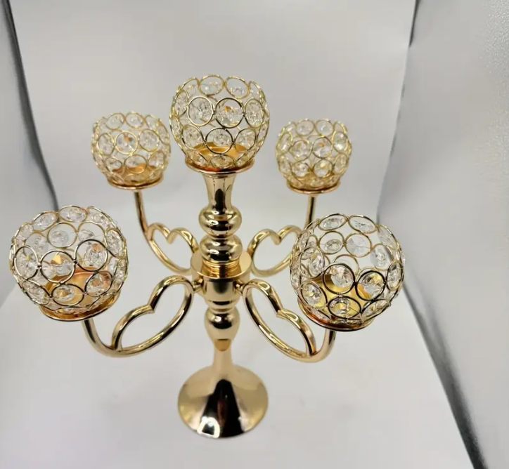 10 Punten.... 5-kopige gouden kristallen kaarzenstandaard