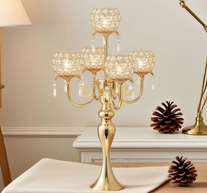 11 Punten.... Kaarzen kandelaar 5-koppig RVS goud