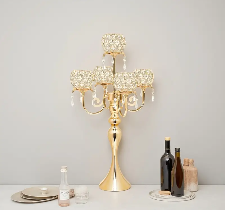 11 Punten.... Kaarzen kandelaar 5-koppig RVS goud