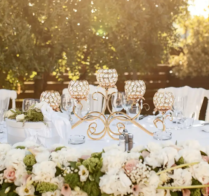 14 Punten.... Kaarzen standaard goud breed 5 koppig