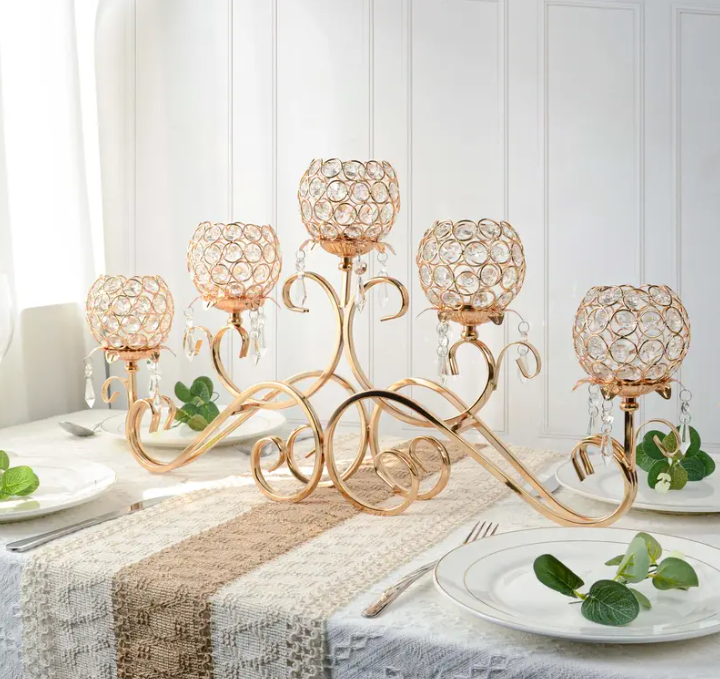 14 Punten.... Kaarzen standaard goud breed 5 koppig