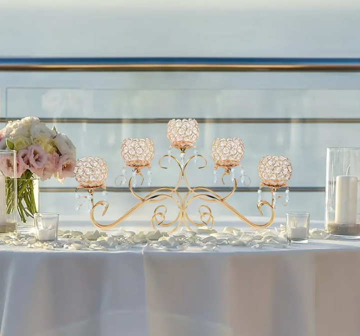 14 Punten.... Kaarzen standaard goud breed 5 koppig