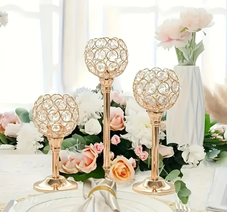 3-delige Set Elegante goudkleurige kaarshouder