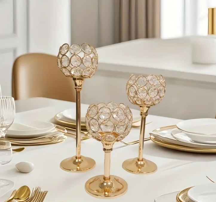 3-delige Set Elegante goudkleurige kaarshouder