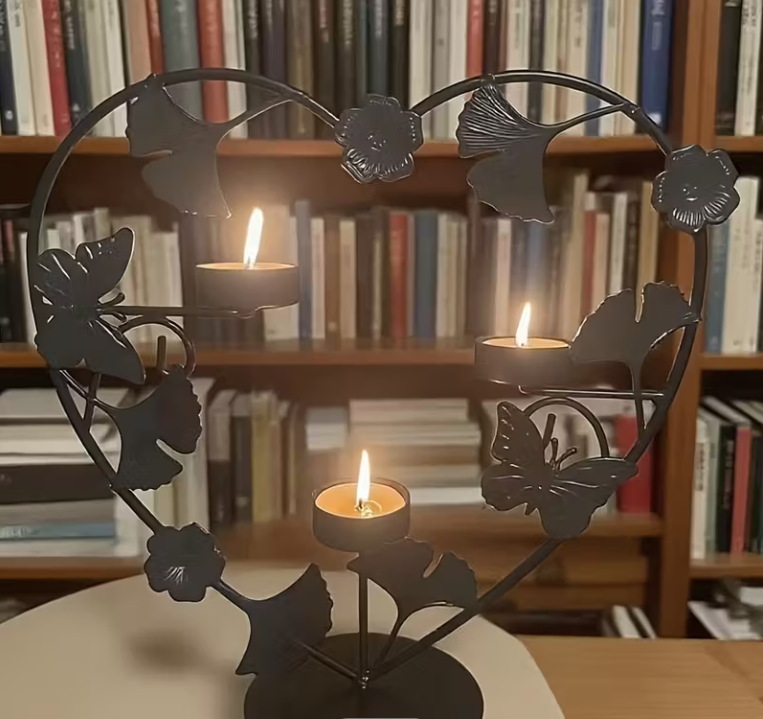 Minimalistische Bloemen Kaarsenhouder - Zwart