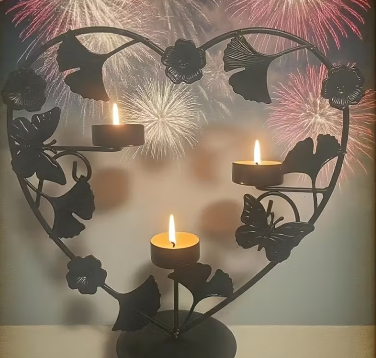 Minimalistische Bloemen Kaarsenhouder - Zwart