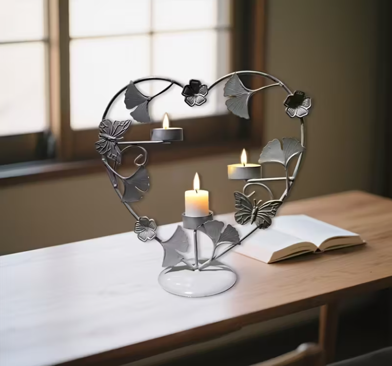 Minimalistische Bloemen Kaarsenhouder - Zwart