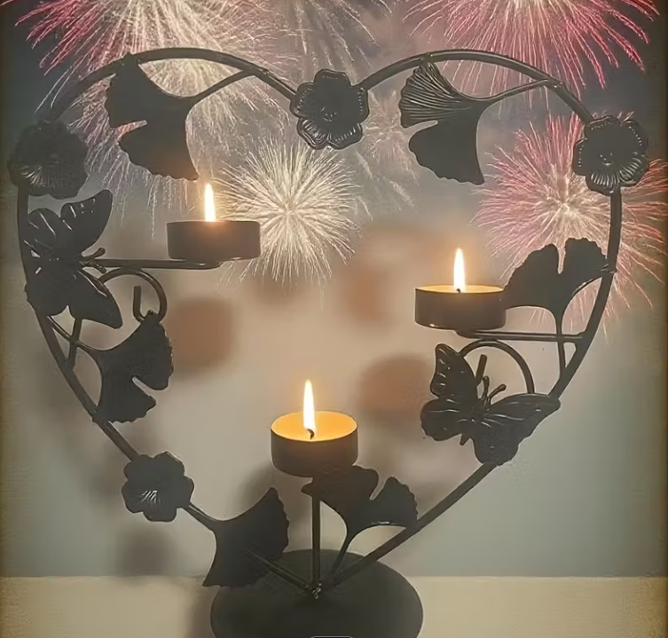 Minimalistische Bloemen Kaarsenhouder - Zwart