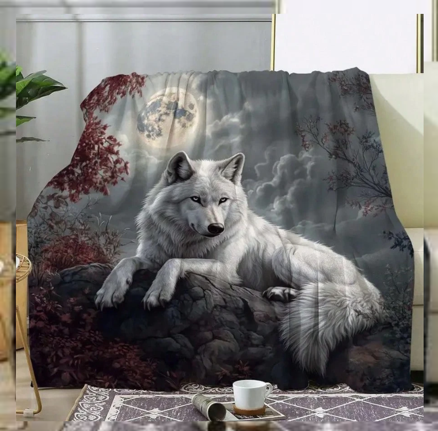 Wolf - Maan - Warme deken voor thuis