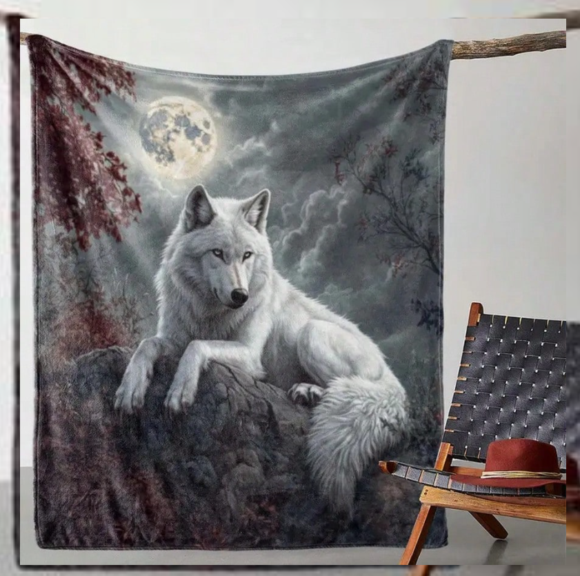 Wolf - Maan - Warme deken voor thuis