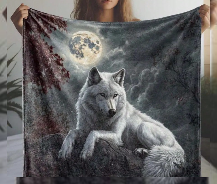 Wolf - Maan - Warme deken voor thuis