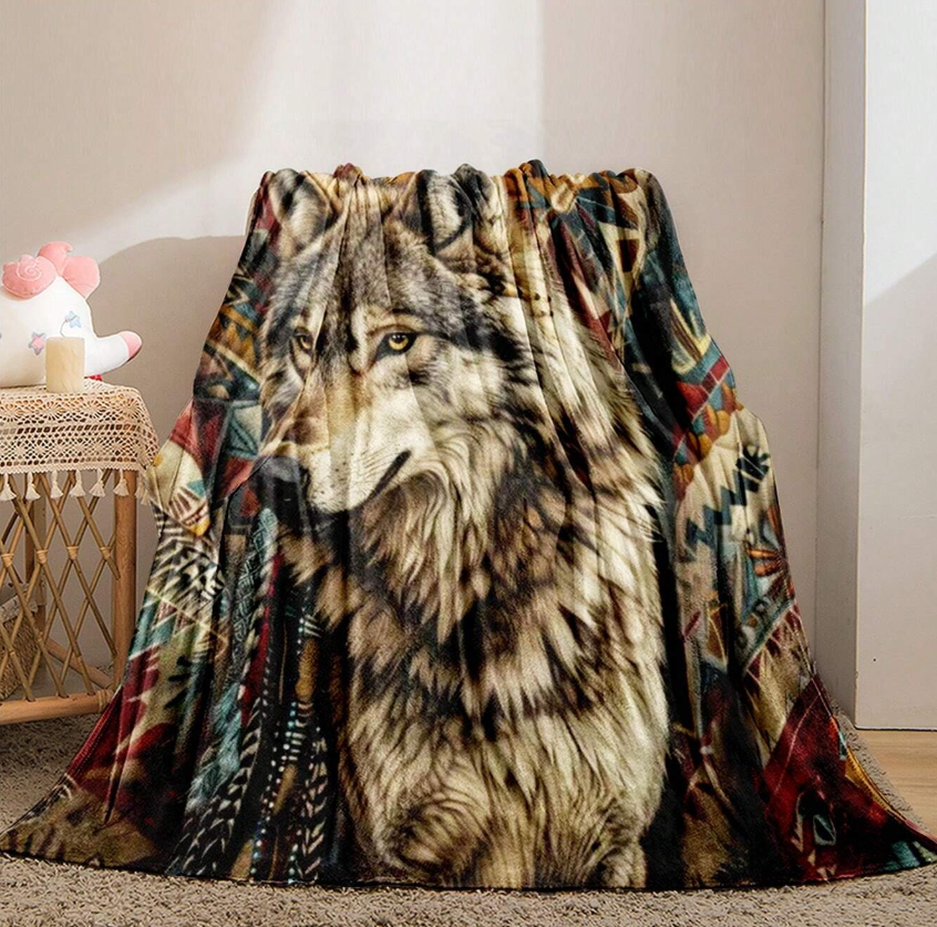 Vintage Totem Wolf zachte fleece deken