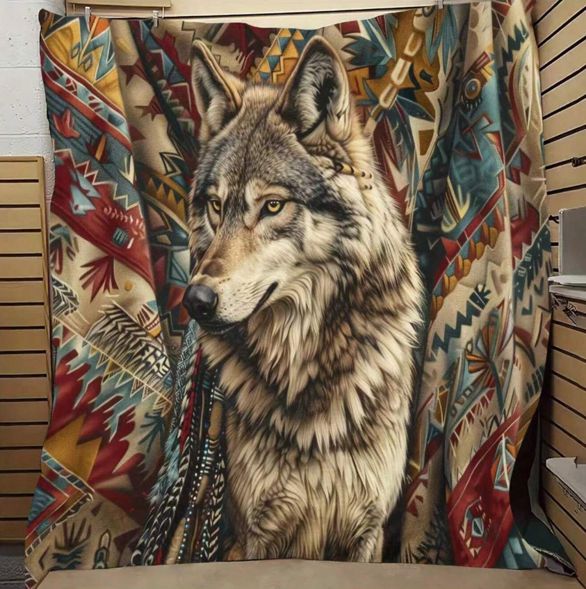Vintage Totem Wolf zachte fleece deken