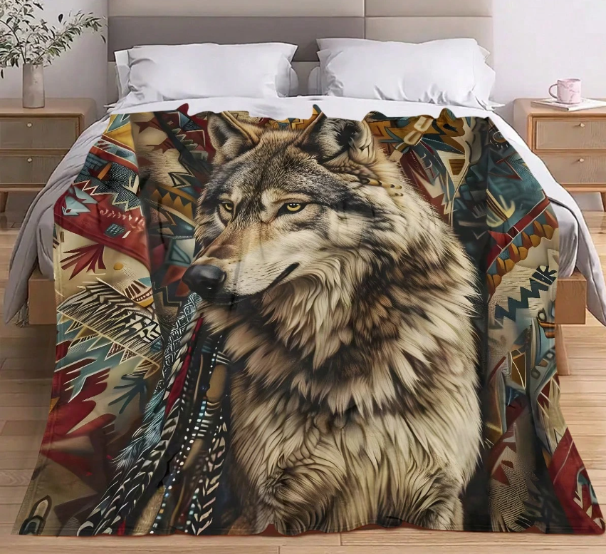 Vintage Totem Wolf zachte fleece deken