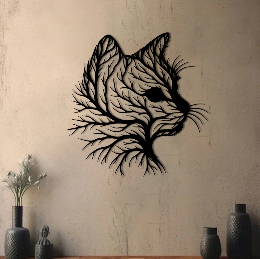 Metalen Elegante kattensilhouet - Boom