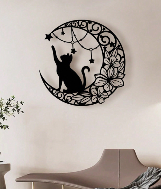 Wanddecoratie - Kat - met ster - Zwart
