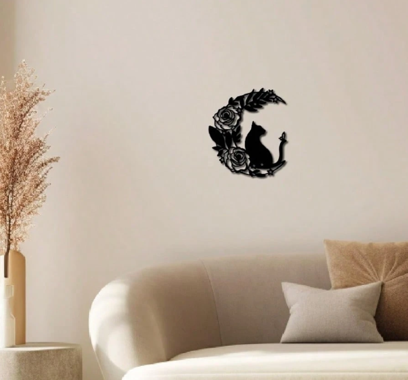 Bloemen - vlinder - Kat -Zwart