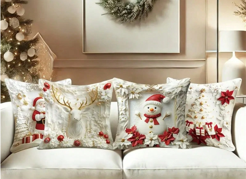 Kussenhoezen, Kerstman, Sneeuwpop, Hert, Kerstster