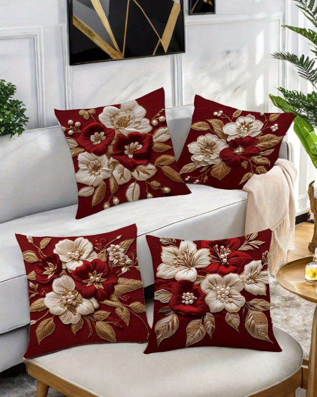 4-delige set kussenslopen met geborduurde bloemen van Regal