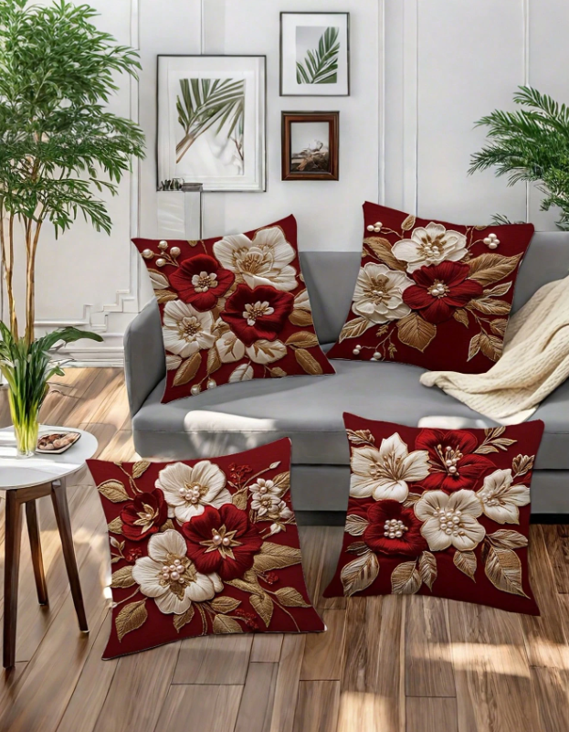 4-delige set kussenslopen met geborduurde bloemen van Regal