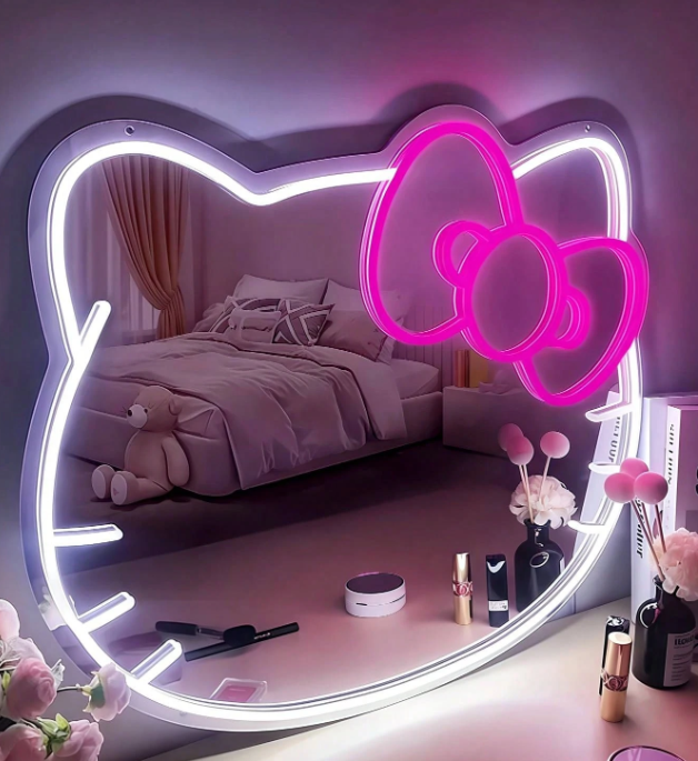 Hello Kitty Wandspiegel met neonlicht