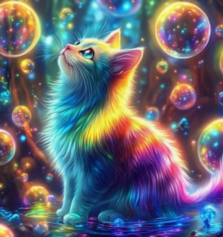 Diamond Painting set Kat in regenboog kleuren