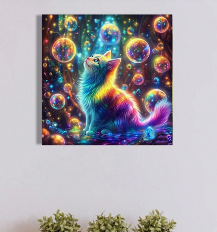 Diamond Painting set Kat in regenboog kleuren